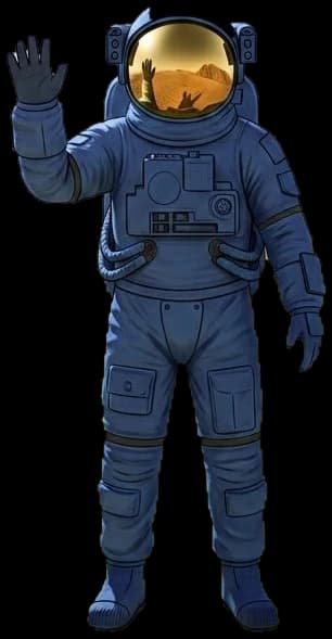 Nova's 3D astronaut mascot in a deep-blue spacesuit with a gold visor, floating and waving.